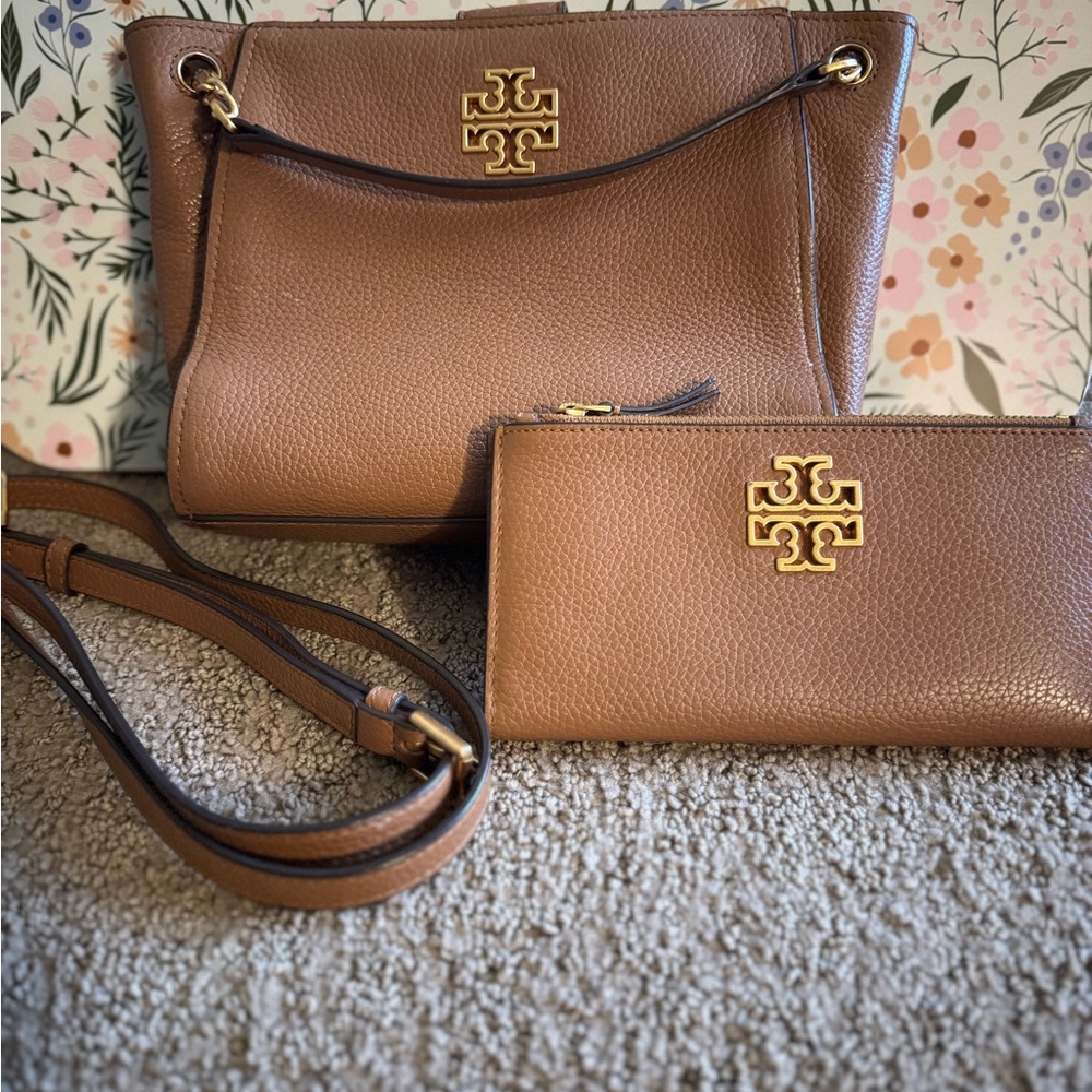 Tory Burch Tan Leather Shoulder Bag and Wallet